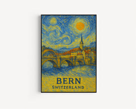 Bern Poster Print, Bern Travel Poster, Bern Van Gogh Style Wall Art, Bern, Switzerland