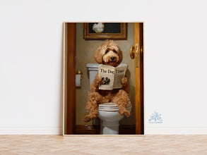 Bernedoodle Dog on Toilet Art Print, Funny Pet Portrait, Bathroom Decor, Dog in Bathroom Art, Dog Dad Gift, Dog Lover Gifts 1840151379