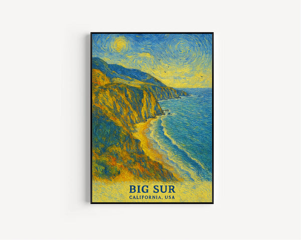 Big Sur Print No 1, Big Sur Photo Poster, Big Sur Travel Wall Art, Big Sur Map, Big Sur Van Gogh Style, Big Sur Wall Décor, California, USA