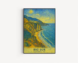 Big Sur Print No 1, Big Sur Photo Poster, Big Sur Travel Wall Art, Big Sur Map, Big Sur Van Gogh Style, Big Sur Wall Décor, California, USA