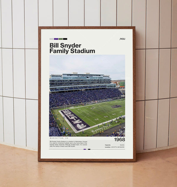 Bill Snyder Family Stadium Poster Kansas State Wildcats, Mid Century Sports Print