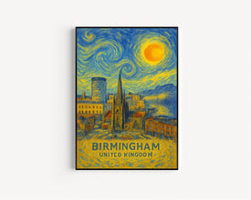 Birmingham Poster Print, Birmingham Travel Poster, Birmingham Van Gogh Style Wall Art, Birmingham, United Kingdom