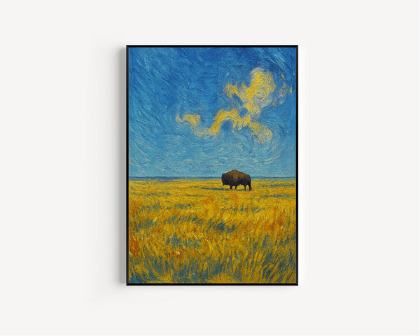 Bison Oil Wall Art Buffalo  Western  Wall Art, Vintage Decor, Boys Room Nursery Neutral