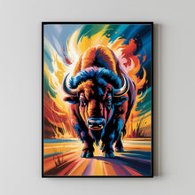 Bison Vibrant Abstract Oil Painting Canvas Print Bold Wildlife Wall Art Rustic Western Decor