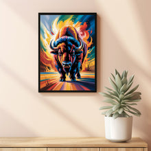 Bison Vibrant Abstract Oil Painting Canvas Print Bold Wildlife Wall Art Rustic Western Decor