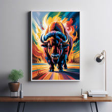 Bison Vibrant Abstract Oil Painting Canvas Print Bold Wildlife Wall Art Rustic Western Decor