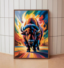 Bison Vibrant Abstract Oil Painting Canvas Print Bold Wildlife Wall Art Rustic Western Decor