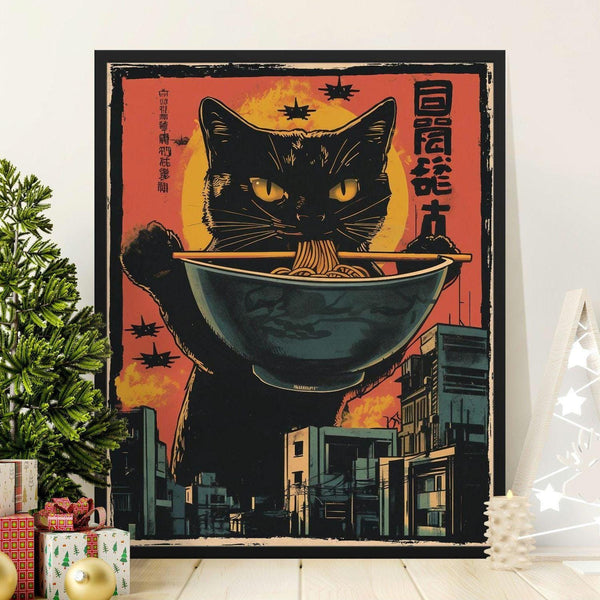 Black Cat Ramen Shop Wall Art Poster Print, Unique Noodle House Decor, Japanese Inspired Artwork, Cat Lover Gift Idea 1810221100