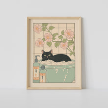 Black Cat in a Bathtub Print, Japanese Bathroom Wall Art, Cat Wall Art, Japandi Art, Relaxing Poster, Japanese Wall Decor, Bathroom Decor 1848558820