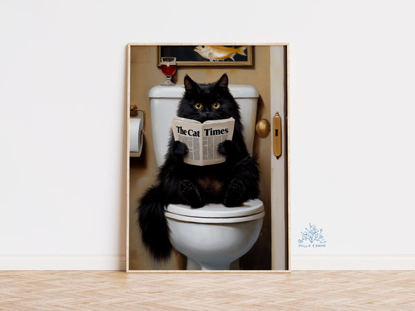 Black Cat on Toilet Art Print, Cute Martini Art, Cocktail Bar Cart Decor, Fine Art Print Gift, Elegant Animal Art 1839503451