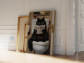 Black Cat on Toilet Art Print, Cute Martini Art, Cocktail Bar Cart Decor, Fine Art Print Gift, Elegant Animal Art 1839503451