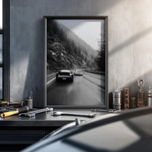 Black and White Porsche Poster Mountain Road Racing Photography Print 4373665624