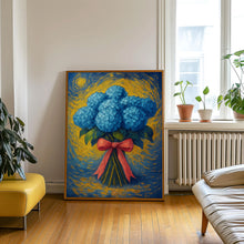 Blue Hydrangea Art, Floral Wall Print, Girly Home Decor, Bouquet Poster, Pink Bow Art, Flower Poster, Trendy Floral Decor, Pastel Flower Art