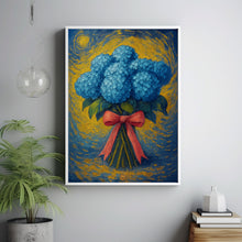 Blue Hydrangea Art, Floral Wall Print, Girly Home Decor, Bouquet Poster, Pink Bow Art, Flower Poster, Trendy Floral Decor, Pastel Flower Art