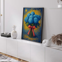 Blue Hydrangea Art, Floral Wall Print, Girly Home Decor, Bouquet Poster, Pink Bow Art, Flower Poster, Trendy Floral Decor, Pastel Flower Art