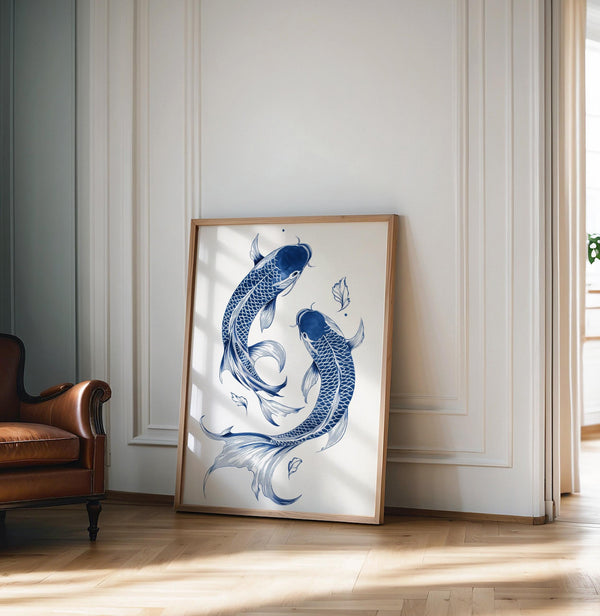 Blue Koi Print, Japanese wall art Print, Vintage Print, Trendy Wall Art, Aesthetic Wall Art, Koi Fish Print, Japanese Print, Gift Idea 1793143058