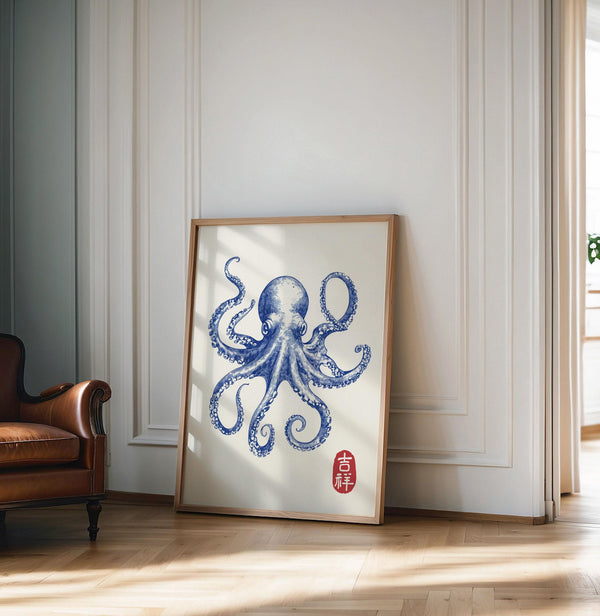 Blue octopus Print, Japanese wall art Print, Vintage Print, Trendy Wall Art, Aesthetic Wall Art, Octopus Poster, Japanese Print, Gift Idea 1829031948