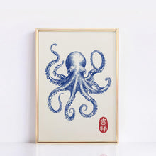 Blue octopus Print, Japanese wall art Print, Vintage Print, Trendy Wall Art, Aesthetic Wall Art, Octopus Poster, Japanese Print, Gift Idea 1829031948