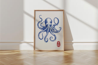 Blue octopus Print, Japanese wall art Print, Vintage Print, Trendy Wall Art, Aesthetic Wall Art, Octopus Poster, Japanese Print, Gift Idea 1829031948
