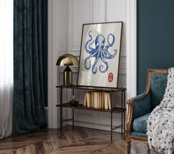 Blue octopus Print, Japanese wall art Print, Vintage Print, Trendy Wall Art, Aesthetic Wall Art, Octopus Poster, Japanese Print, Gift Idea 1829031948