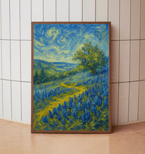 Bluebonnet Field Wall Art Blue Bonnet Flower   Wall Art, Vintage Rustic Antique Farmhouse