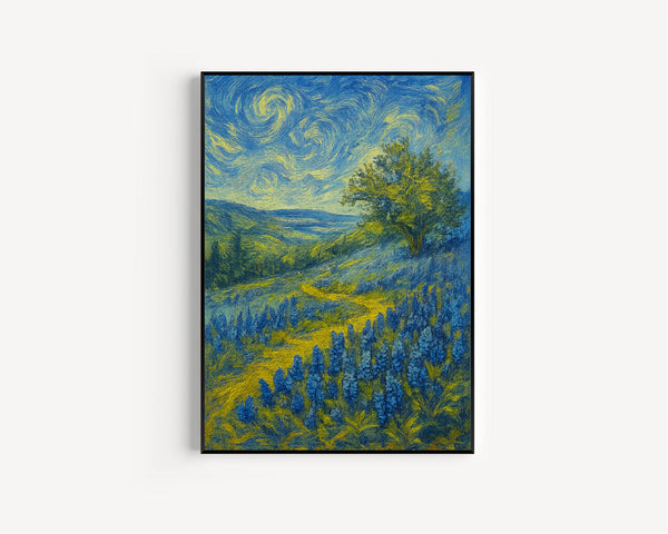 Bluebonnet Field Wall Art Blue Bonnet Flower   Wall Art, Vintage Rustic Antique Farmhouse