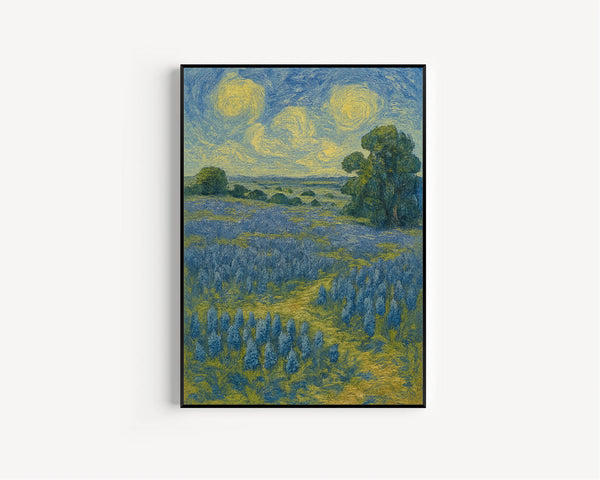 Bluebonnet Field Wall Art Blue Bonnet Flower   Wall Art, Vintage Rustic Antique Farmhouse Texas Decor