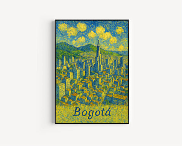 Bogota, Colombia Van Gogh Style, Canvas,Poster, Cityscape Art, City Print, Wall Decor, Skyline, Landscape, Travel Poster, South America