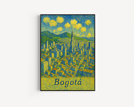 Bogota, Colombia Van Gogh Style, Canvas,Poster, Cityscape Art, City Print, Wall Decor, Skyline, Landscape, Travel Poster, South America