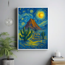Bohemian Western Desert Enjoy Every Moment Print - Landscape, Desert Sunshine Cactus, Boho Cowboy, Positivity, Travel Wander, Warm Colours,