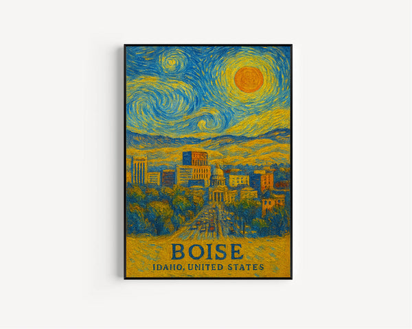 Boise Poster Print, Boise Travel Poster, Boise Van Gogh Style Wall Art, Boise, Idaho, United States