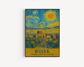 Boise Poster Print, Boise Travel Poster, Boise Van Gogh Style Wall Art, Boise, Idaho, United States
