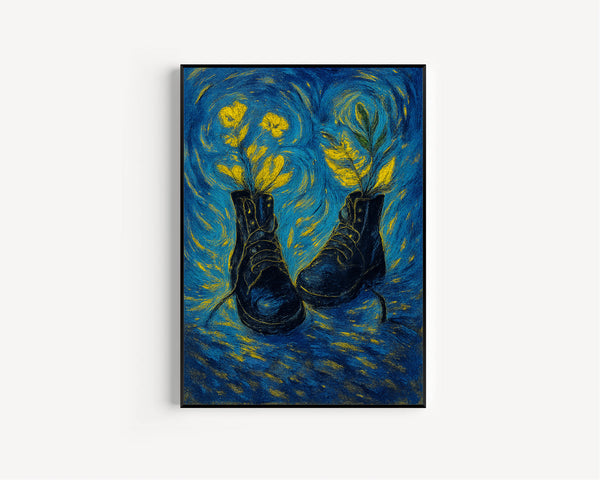 Boots With Flowers Print - Grunge Art, Badass, Rock n Roll, Female Power, Doc Marten Inspired, Line Art Flowers, Alternative Fashion, Home
