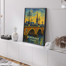 Bordeaux France Poster – Pont de Pierre, Gothic Cathedral, Romantic Cityscape, Vintage Travel Art