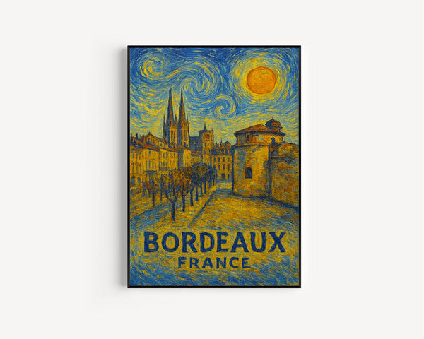 Bordeaux Poster Print, Bordeaux Travel Poster, Bordeaux Van Gogh Style Wall Art, Bordeaux, France