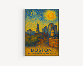 Boston Poster Print, Boston Travel Poster, Boston Van Gogh Style Wall Art, Boston, Massachusetts, United States