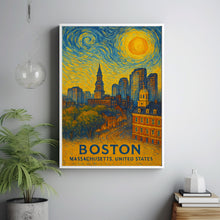 Boston Poster Print, Boston Travel Poster, Boston Van Gogh Style Wall Art, Boston, Massachusetts, United States