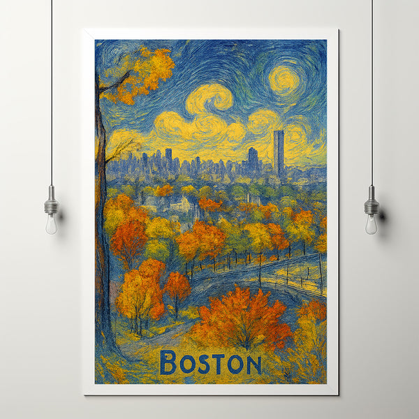 Boston, USA Anime Style Art, Cityscape Canvas, Poster, Anime City Art, Urban Landscape Art, Autumn in Boston, American City Print