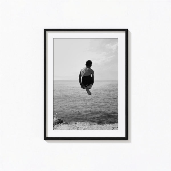 Boy Jumping into the Water Print, Beach Swimming Black and White Wall Art, Vintage Print, Photography Prints, Museum Quality Photo Art Print 1620778685