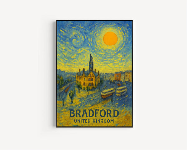 Bradford Poster Print, Bradford Travel Poster, Bradford Van Gogh Style Wall Art, Bradford, United Kingdom
