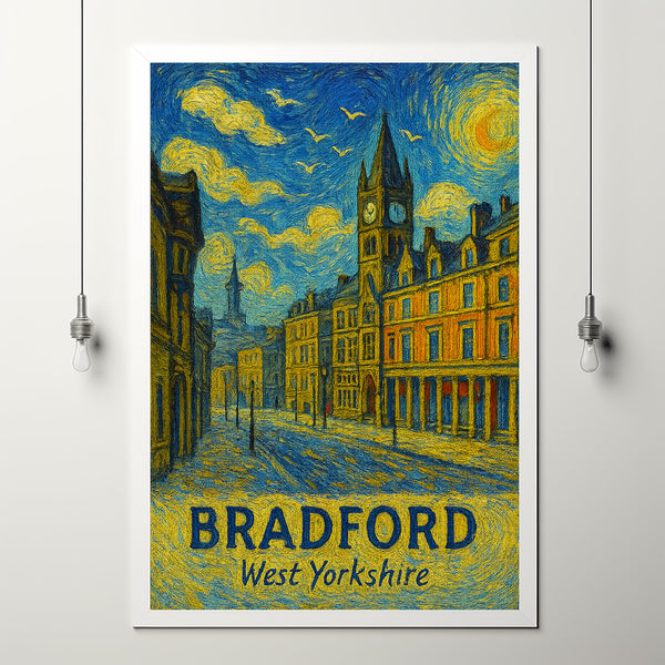 Bradford Travel Print Wall Art, Bradford - West Yorkshire City Print, Bradford Travel Gift, Bradford City Poster, Van Gogh style Wall Art