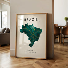 Brazil Map PRINTED Poster  Green and Gold  South America  Wall Art Print  Home Decor  Geography Map  Gift  Wallpaper 4365500753