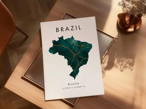 Brazil Map PRINTED Poster  Green and Gold  South America  Wall Art Print  Home Decor  Geography Map  Gift  Wallpaper 4365500753