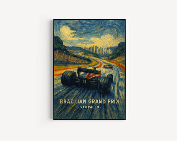Brazilian Grand Prix Poster – Iconic São Paulo F1 Race at Interlagos with Stunning City Skyline