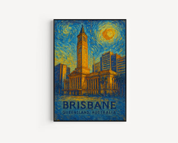 Brisbane Poster Print, Brisbane Travel Poster, Brisbane Van Gogh Style Wall Art, Brisbane, Queensland, Australia