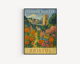 Bristol Flower Market Poster, Wall Decor, England Floral Illustration, Botanical Gallery Wall Art, Gift For Friend, Travel Poster, Modern