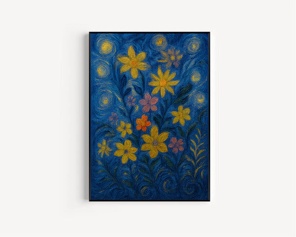 British Countryside Bold Flowers Print - Floral Flowers Blooms Botanical Plants Art, Living Room Bedroom Colourful Poster, Timeless Classic