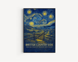British Countryside Fields Print - Fields Rolling Hills Rural Nature Peace Plants Art, Living Room Bedroom Colourful Poster Timeless Classic