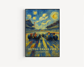 British Grand Prix Poster – Iconic Silverstone Formula 1 Start Grid Under Dramatic Sky