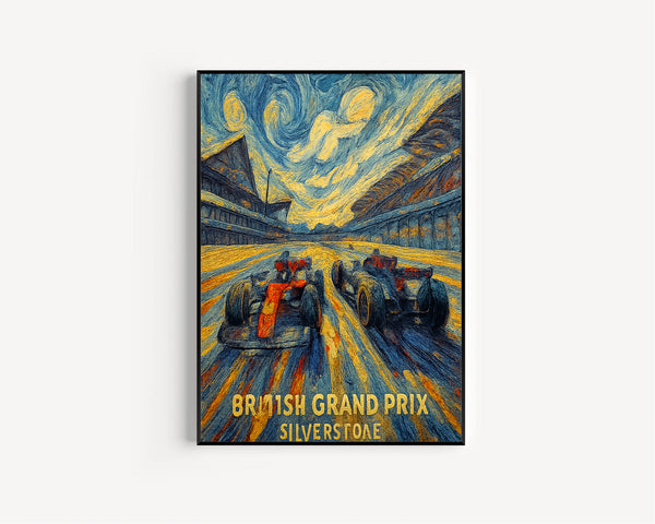 British Grand Prix Poster – Iconic Silverstone Formula 1 Start Grid Under Dramatic Sky
